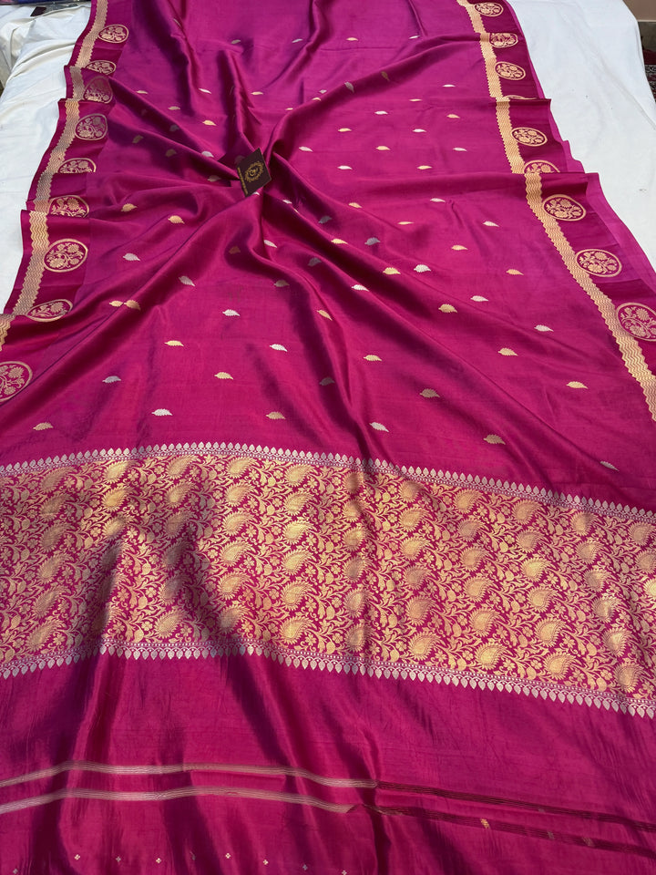 Rani Pink Pure Silk Handloom Banarasi Saree