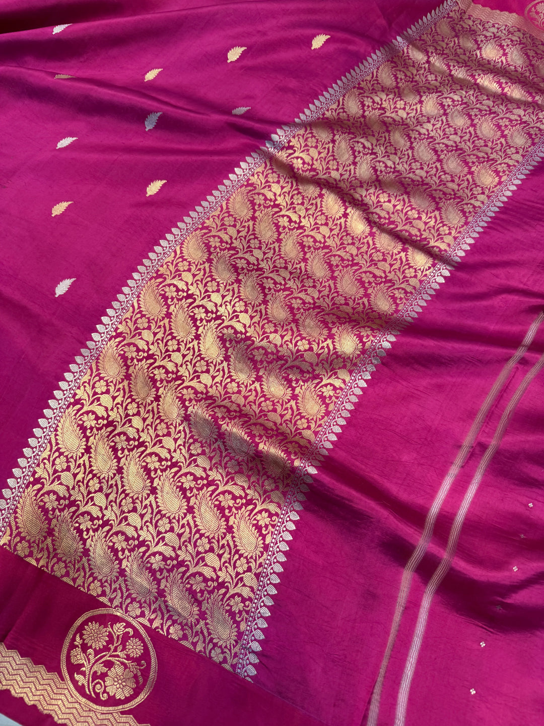 Rani Pink Pure Silk Handloom Banarasi Saree