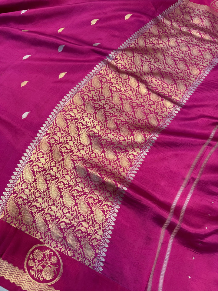 Rani Pink Pure Silk Handloom Banarasi Saree