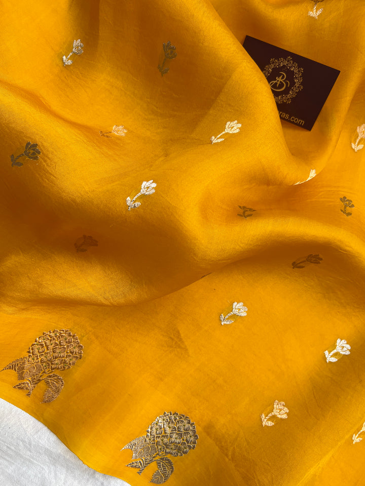 Yellow Pure Kora Silk Handloom Banarasi Saree