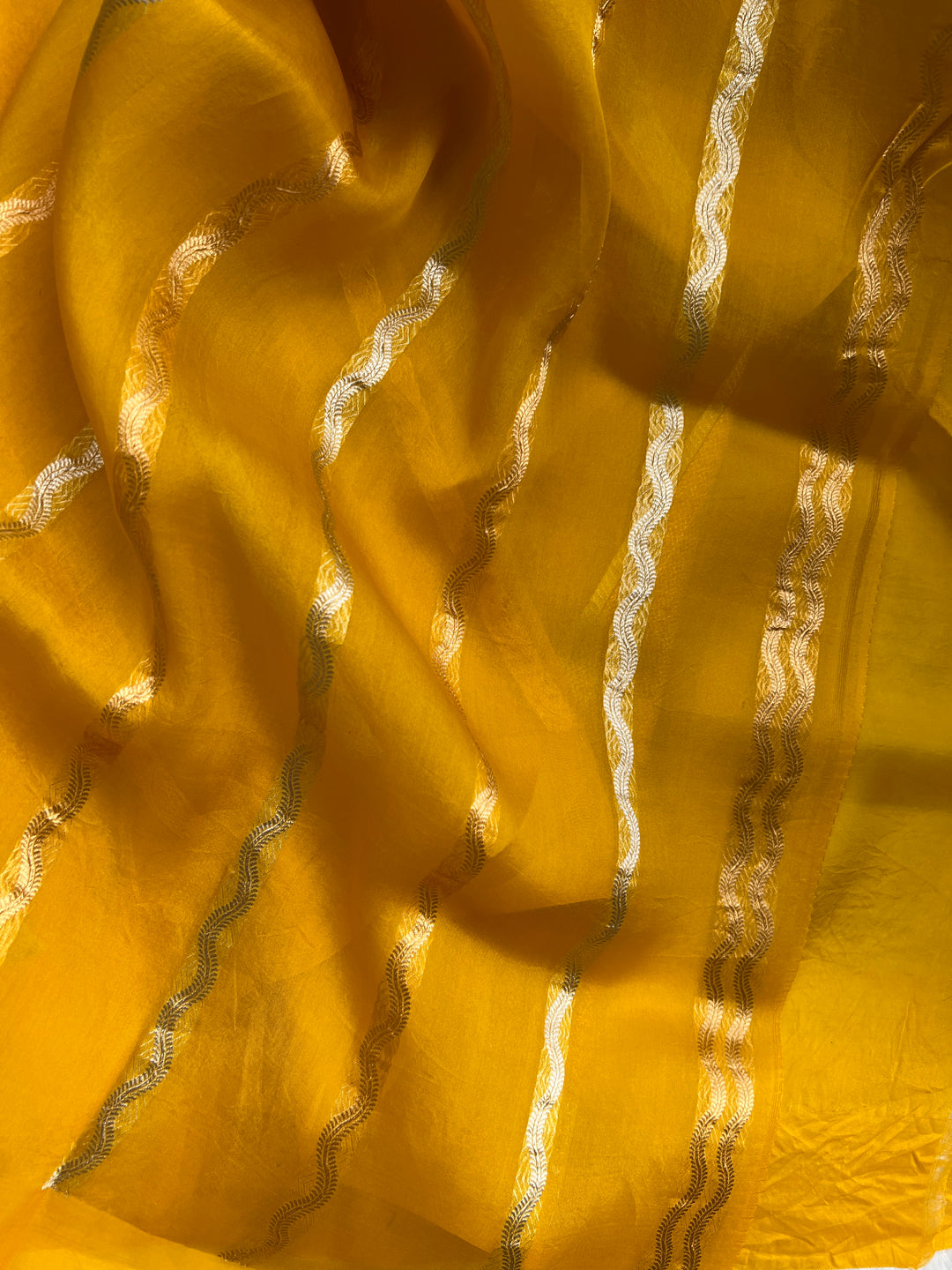 Yellow Pure Kora Silk Handloom Banarasi Saree