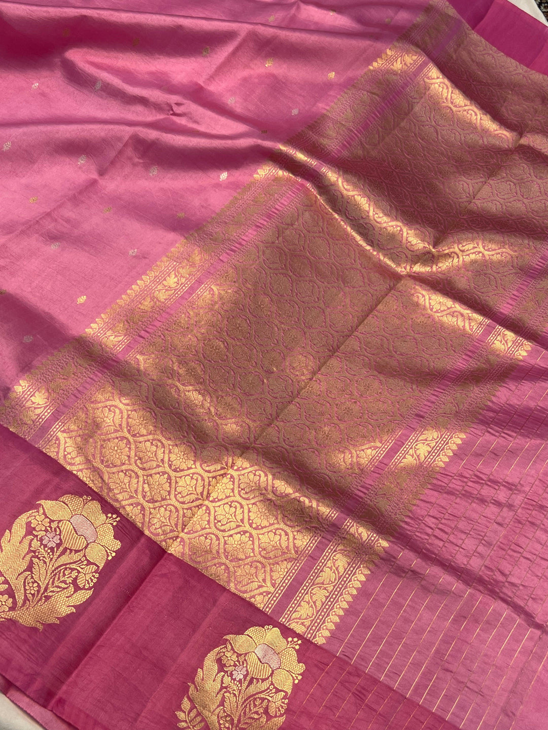 Pink Pure Banarasi Handloom Silk Saree - Aura Benaras