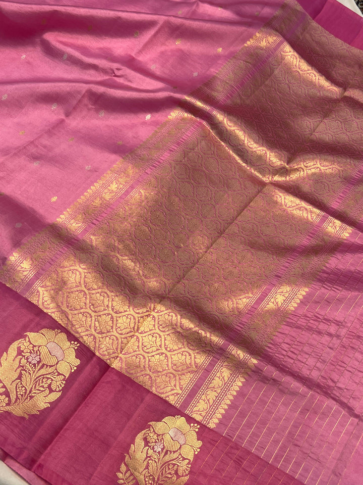 Pink Pure Banarasi Handloom Silk Saree - Aura Benaras