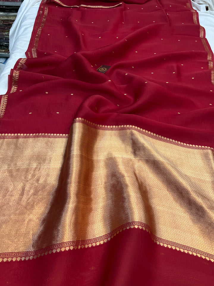 Maroon Pure Kora Silk Handloom Banarasi Saree