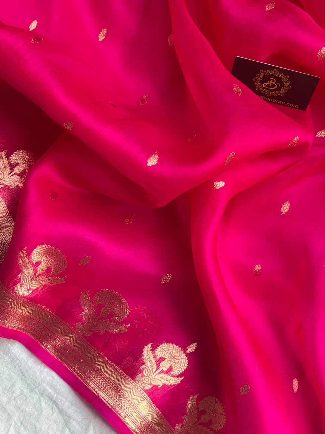 Rani Pink Pure Kora Silk Handloom Banarasi Saree