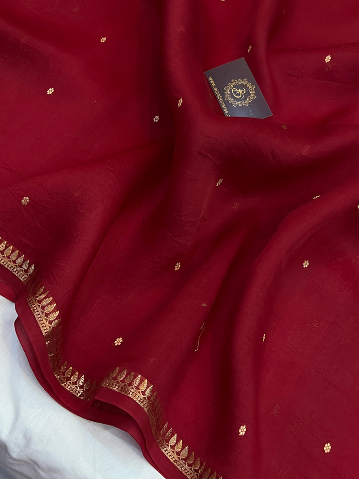 Maroon Pure Kora Silk Handloom Banarasi Saree