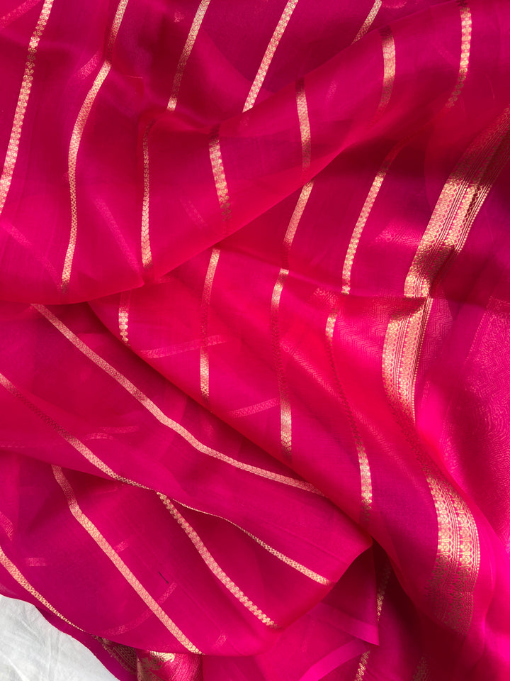 Rani Pink Pure Kora Silk Handloom Banarasi Saree