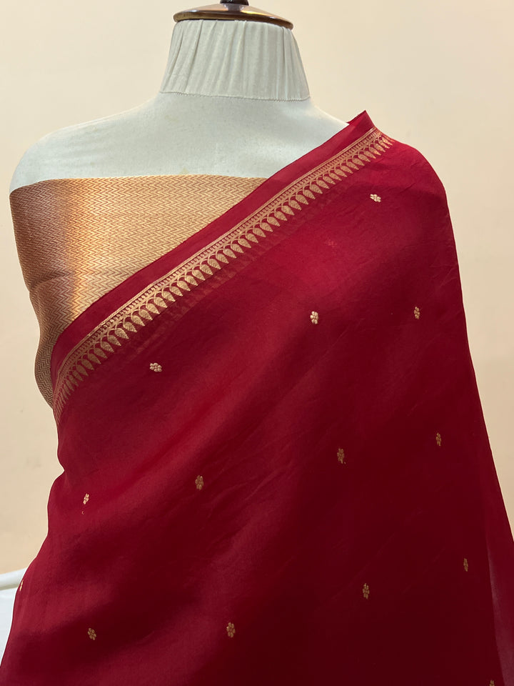 Maroon Pure Kora Silk Handloom Banarasi Saree