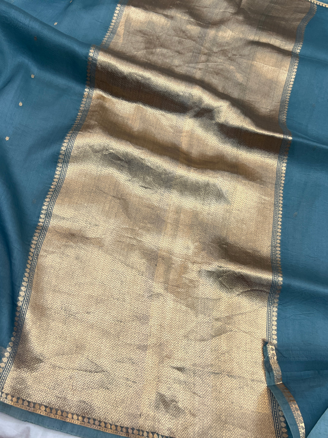 Sage Blue Pure Kora Silk Handloom Banarasi Saree