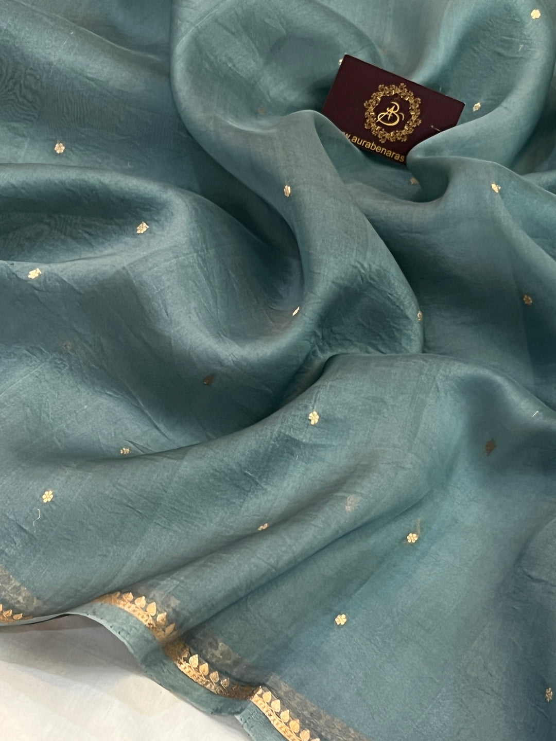 Sage Blue Pure Kora Silk Handloom Banarasi Saree