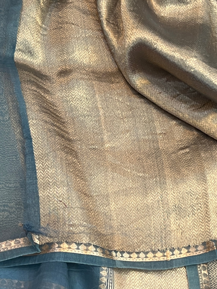 Sage Blue Pure Kora Silk Handloom Banarasi Saree