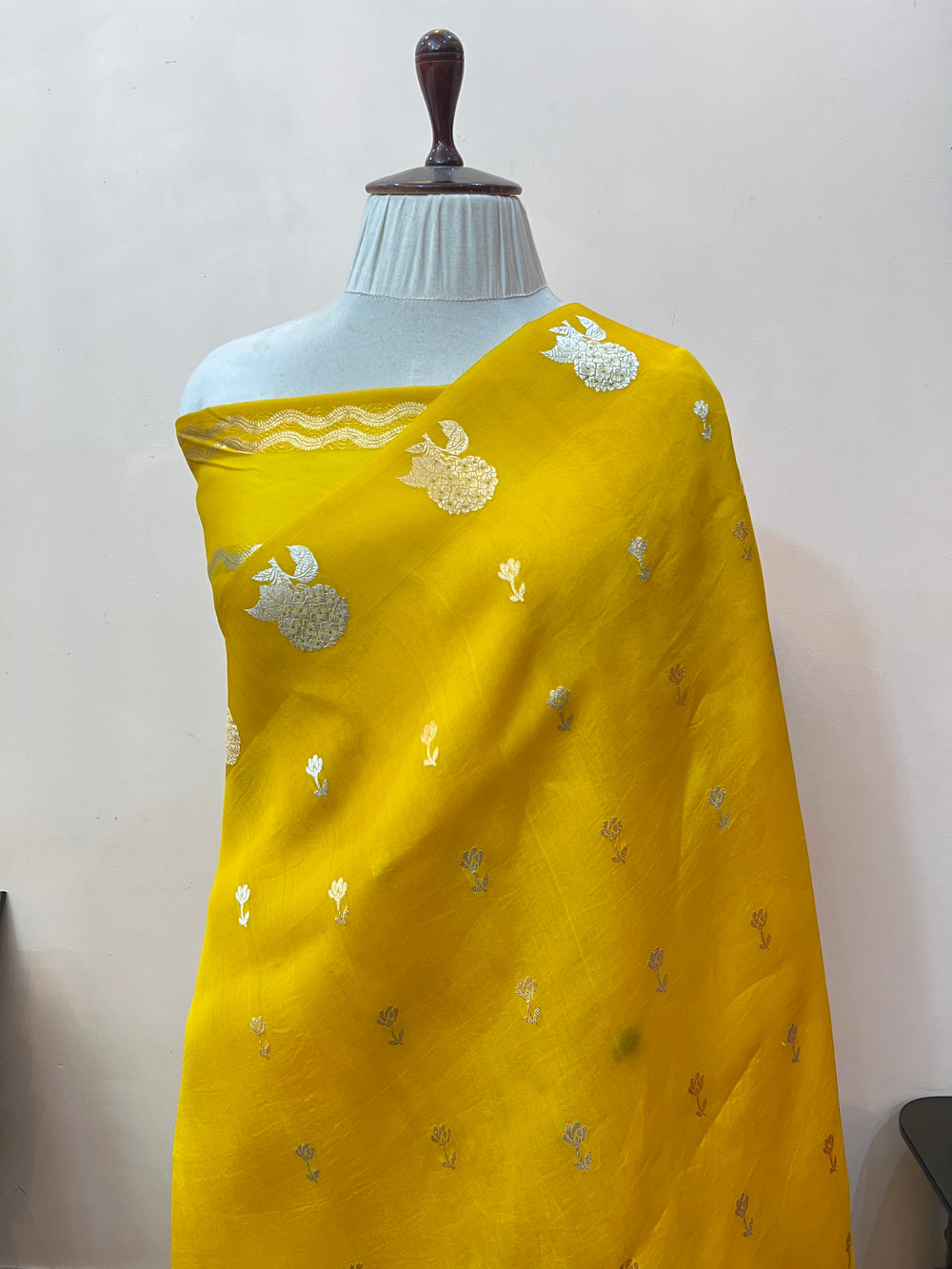 Yellow Pure Kora Silk Handloom Banarasi Saree