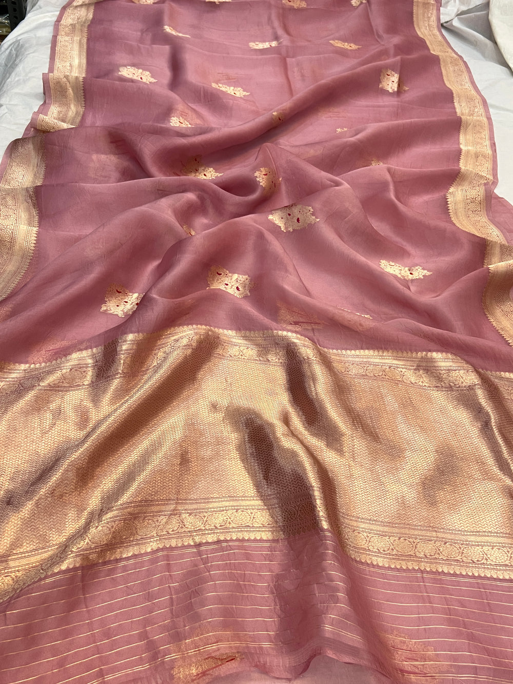 Onion Pink Pure Kora Silk Handloom Banarasi Saree