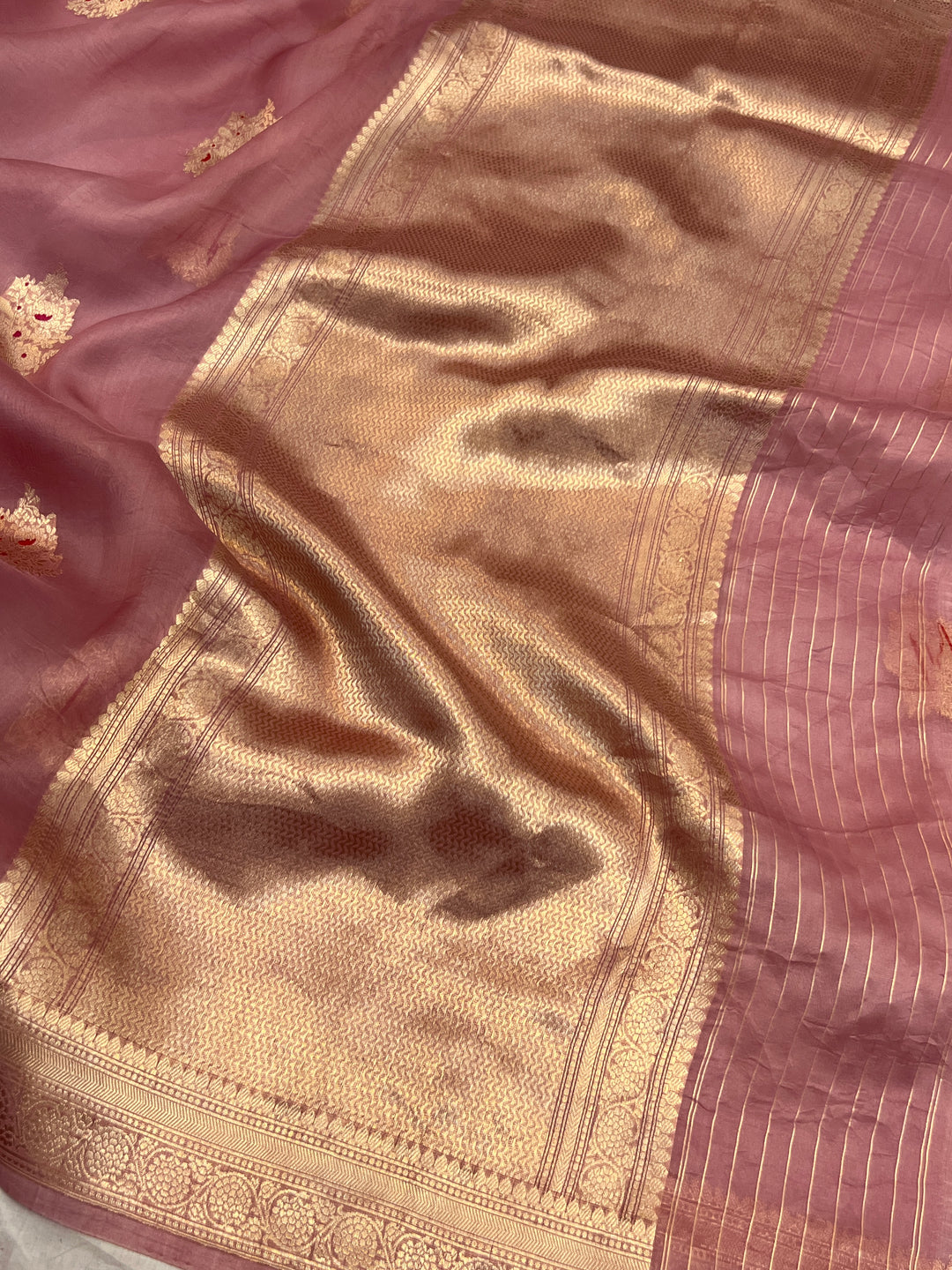 Onion Pink Pure Kora Silk Handloom Banarasi Saree