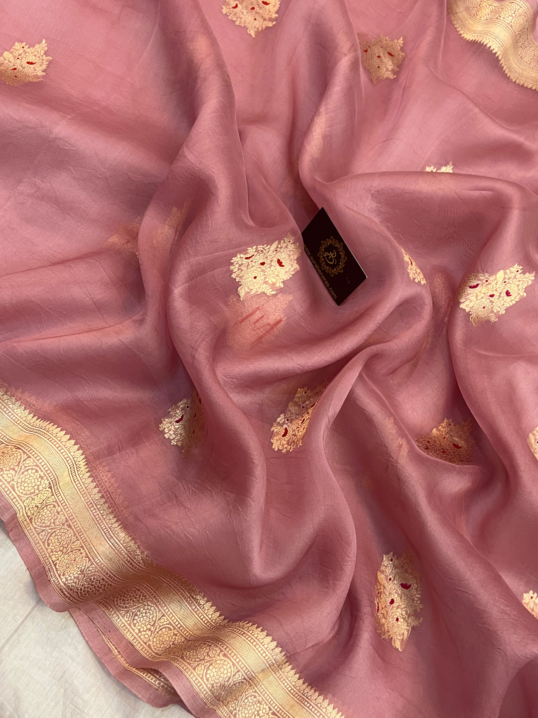 Onion Pink Pure Kora Silk Handloom Banarasi Saree