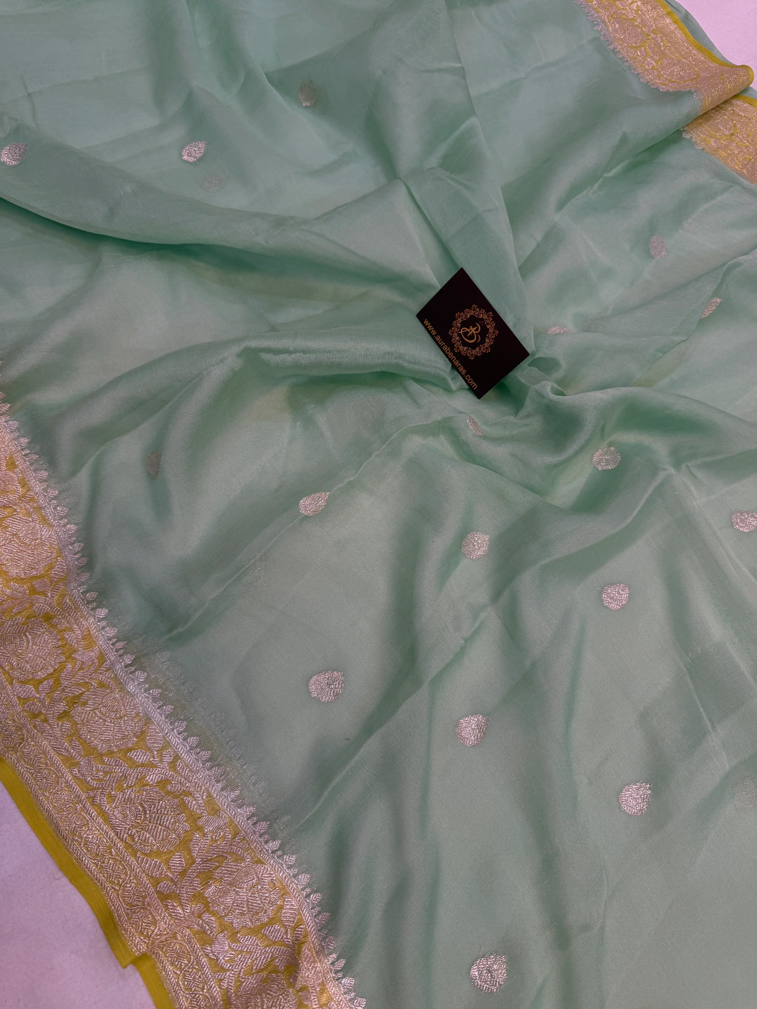 Sea Green Khaddi Chiffon Banarasi Handloom Saree