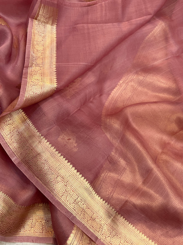 Onion Pink Pure Kora Silk Handloom Banarasi Saree