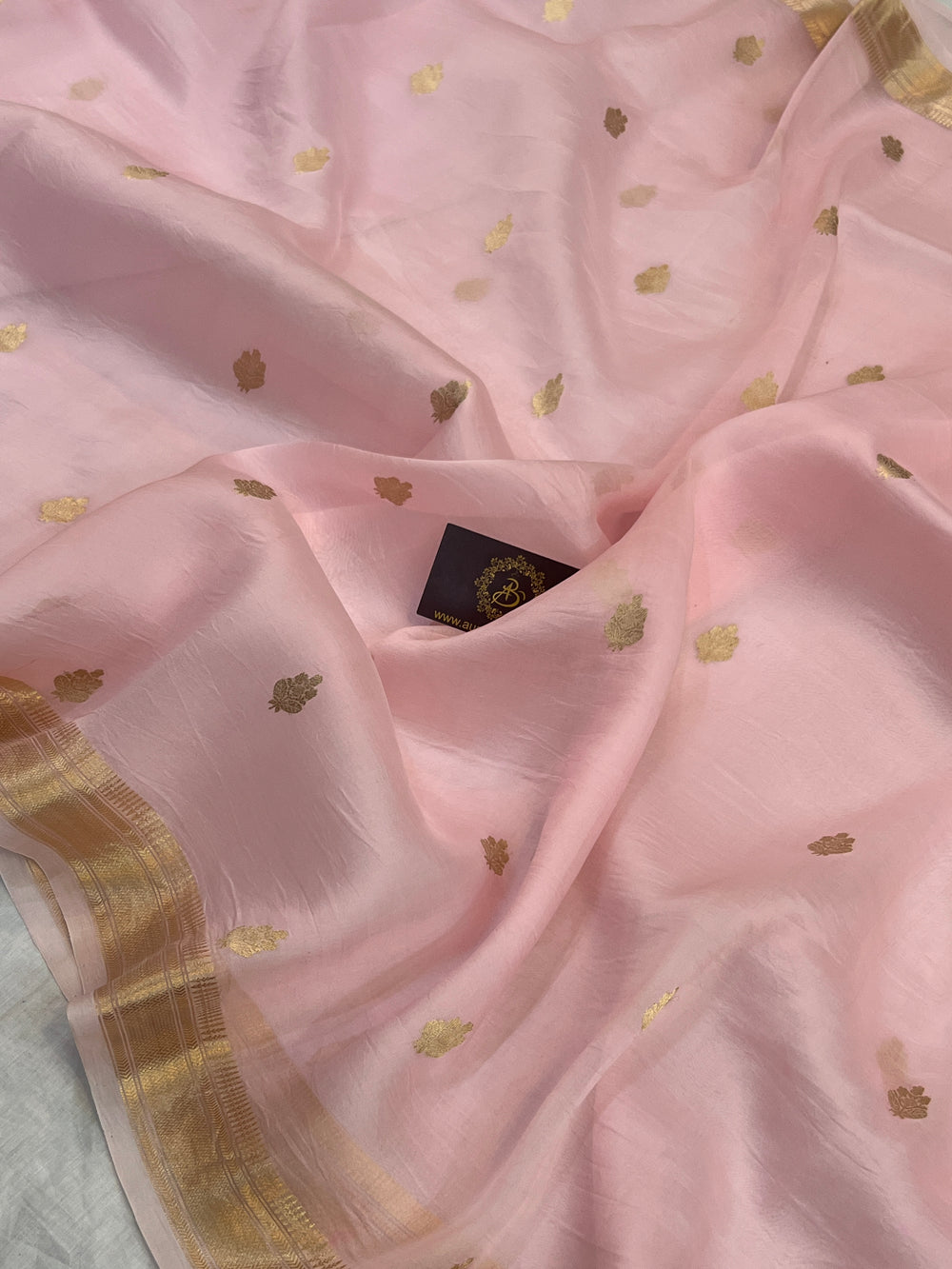 Pale Pink Pure Kora Silk Handloom Banarasi Saree
