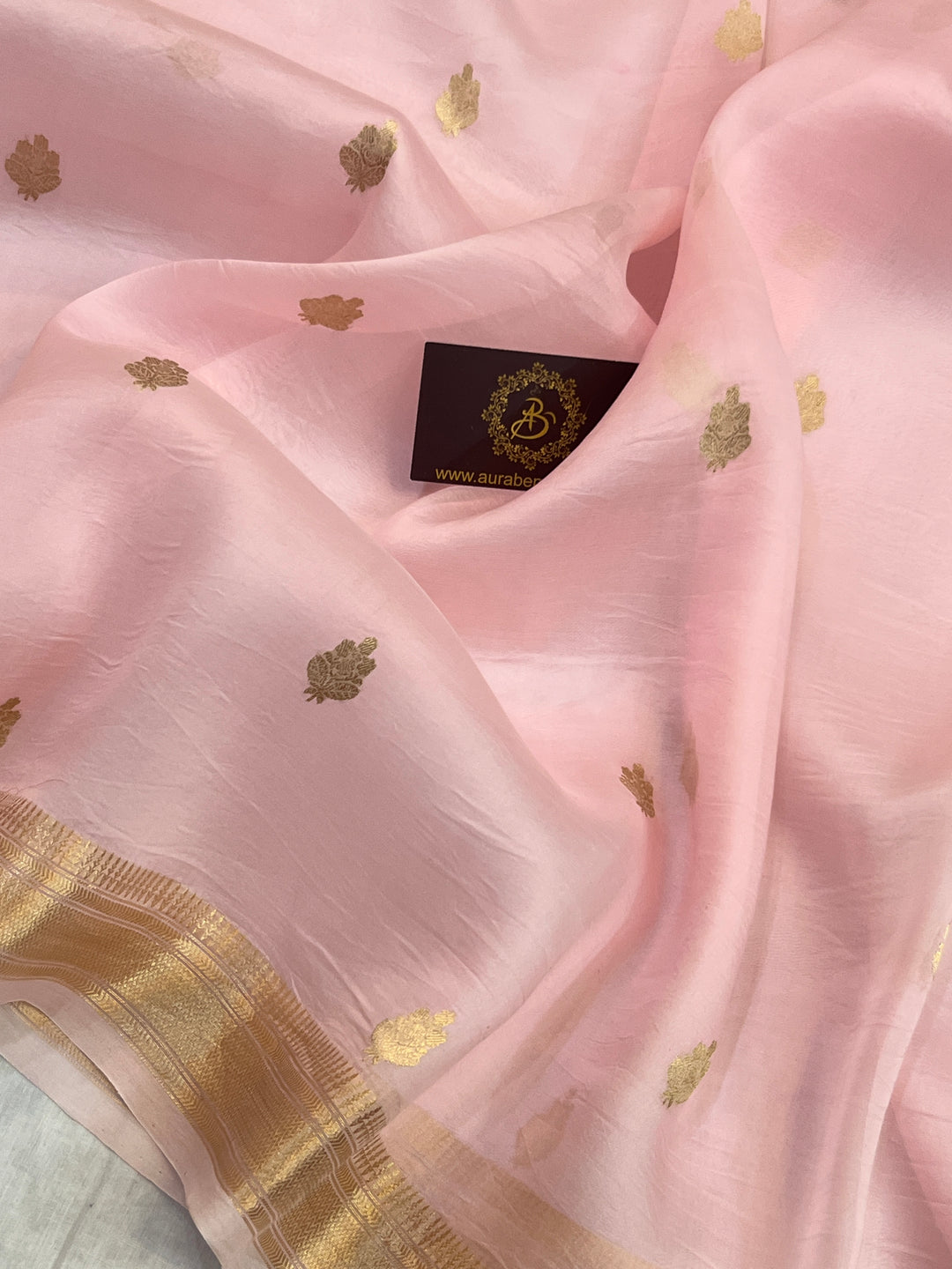 Pale Pink Pure Kora Silk Handloom Banarasi Saree