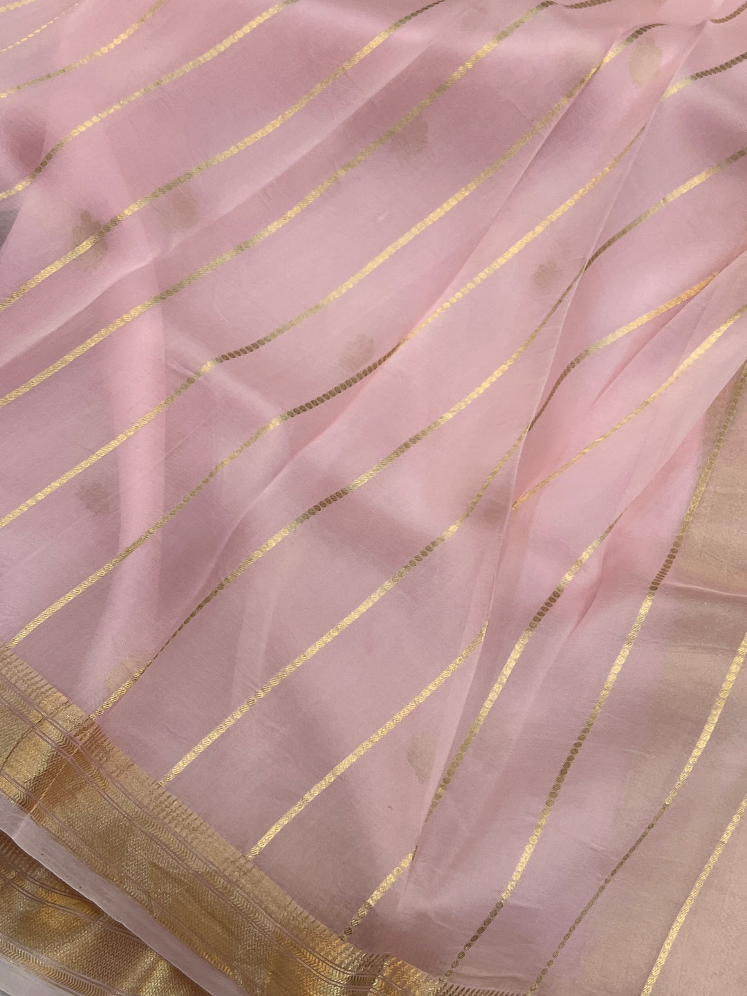 Pale Pink Pure Kora Silk Handloom Banarasi Saree