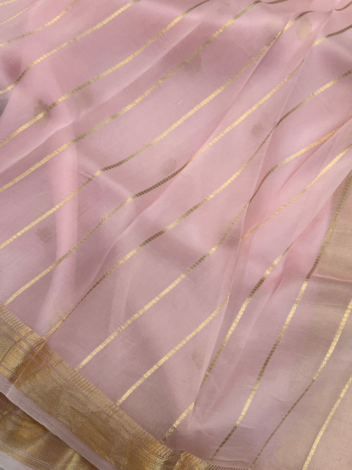 Pale Pink Pure Kora Silk Handloom Banarasi Saree