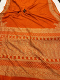 Rust Orange Pure Banarasi Khaddi Crepe Silk Saree - Aura Benaras