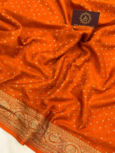 Rust Orange Pure Banarasi Khaddi Crepe Silk Saree - Aura Benaras