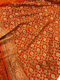 Rust Orange Pure Banarasi Khaddi Crepe Silk Saree - Aura Benaras