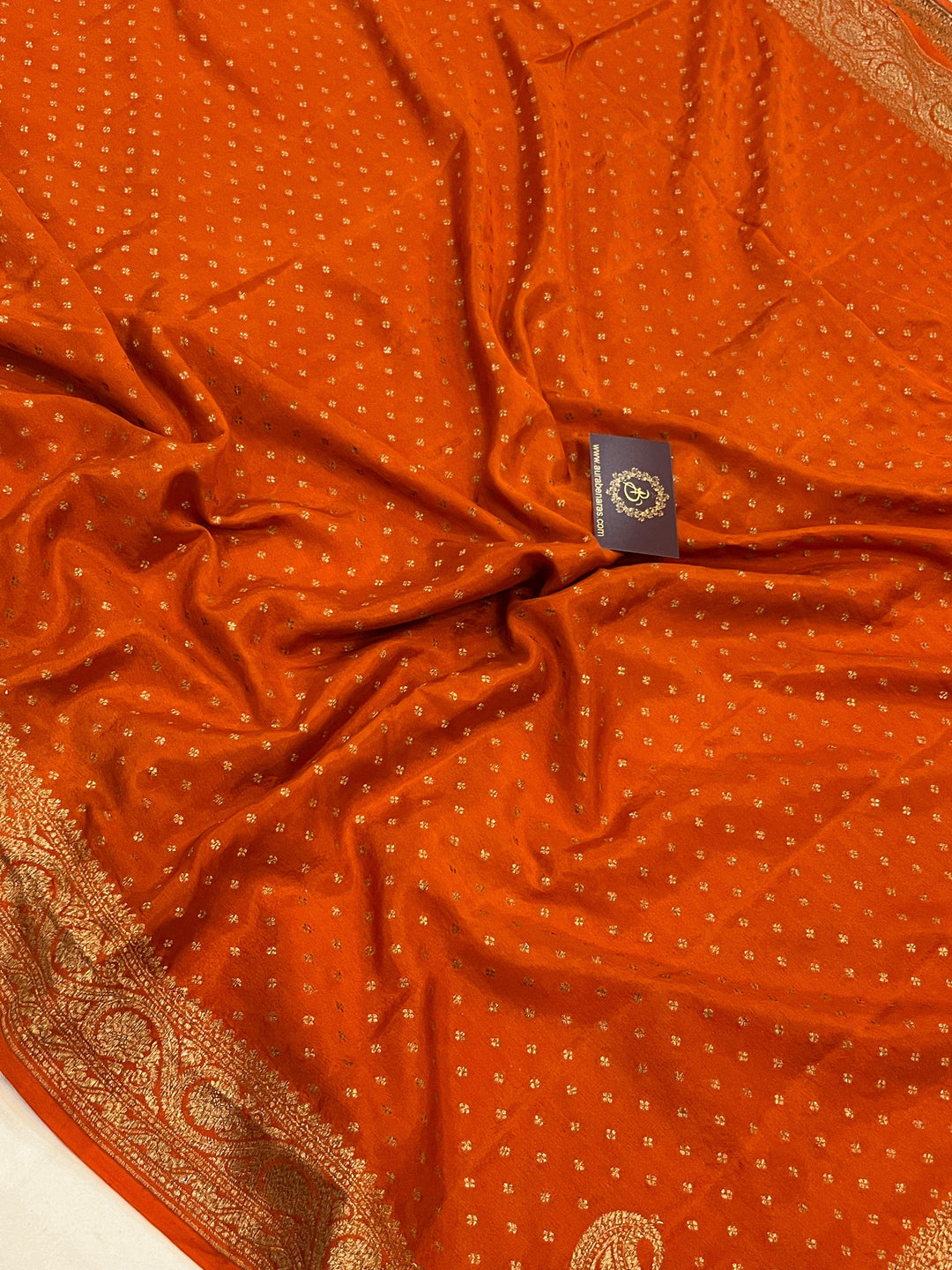 Rust Orange Pure Banarasi Khaddi Crepe Silk Saree - Aura Benaras