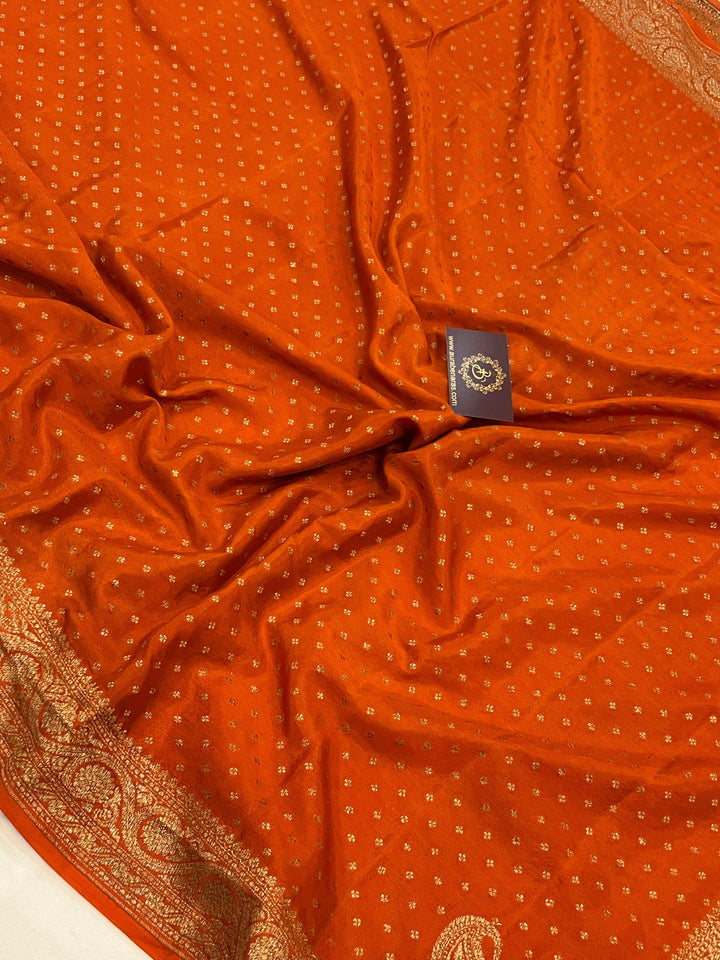 Rust Orange Pure Banarasi Khaddi Crepe Silk Saree - Aura Benaras