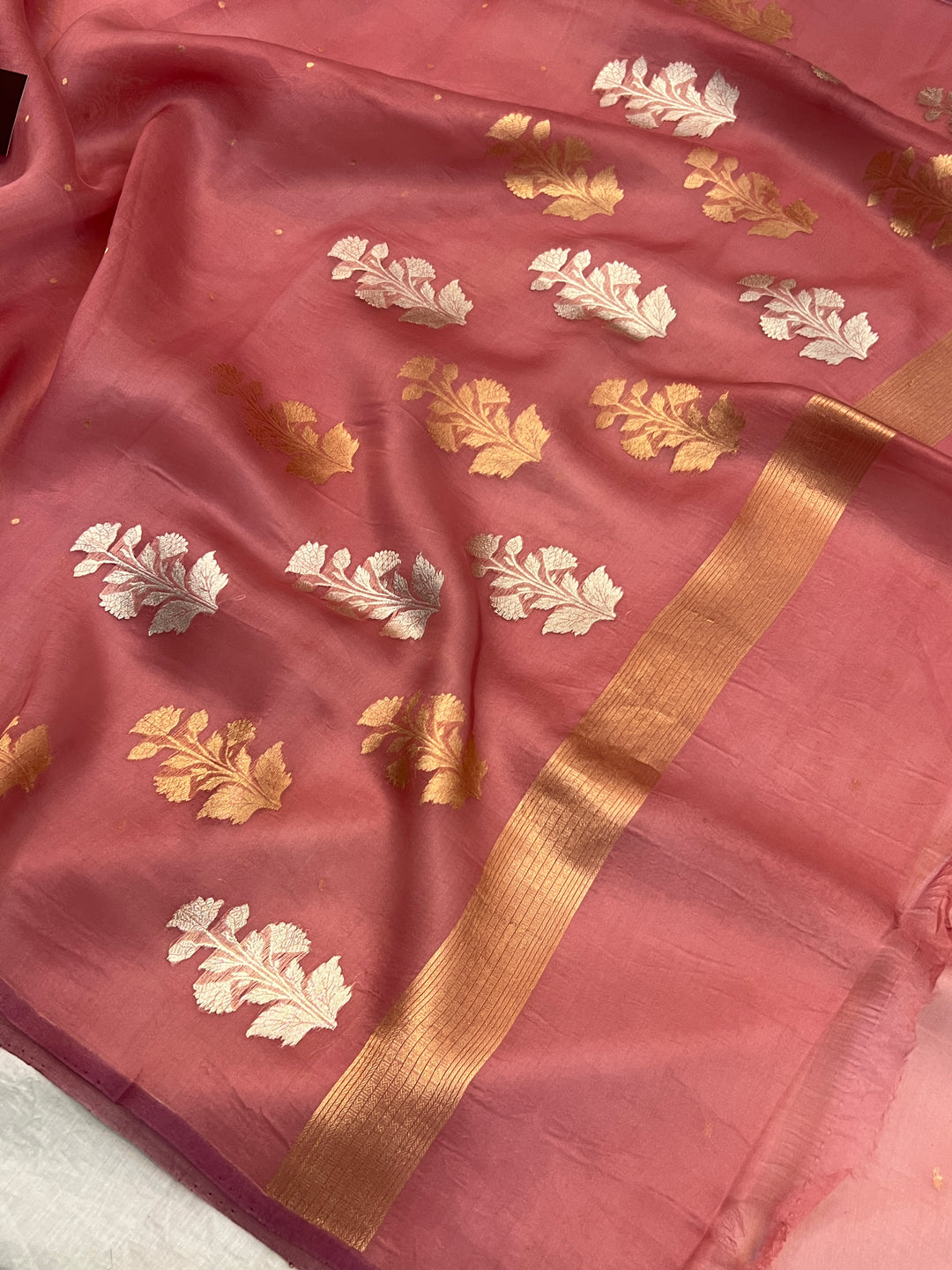 Rose Pink Pure Kora Silk Handloom Banarasi Saree