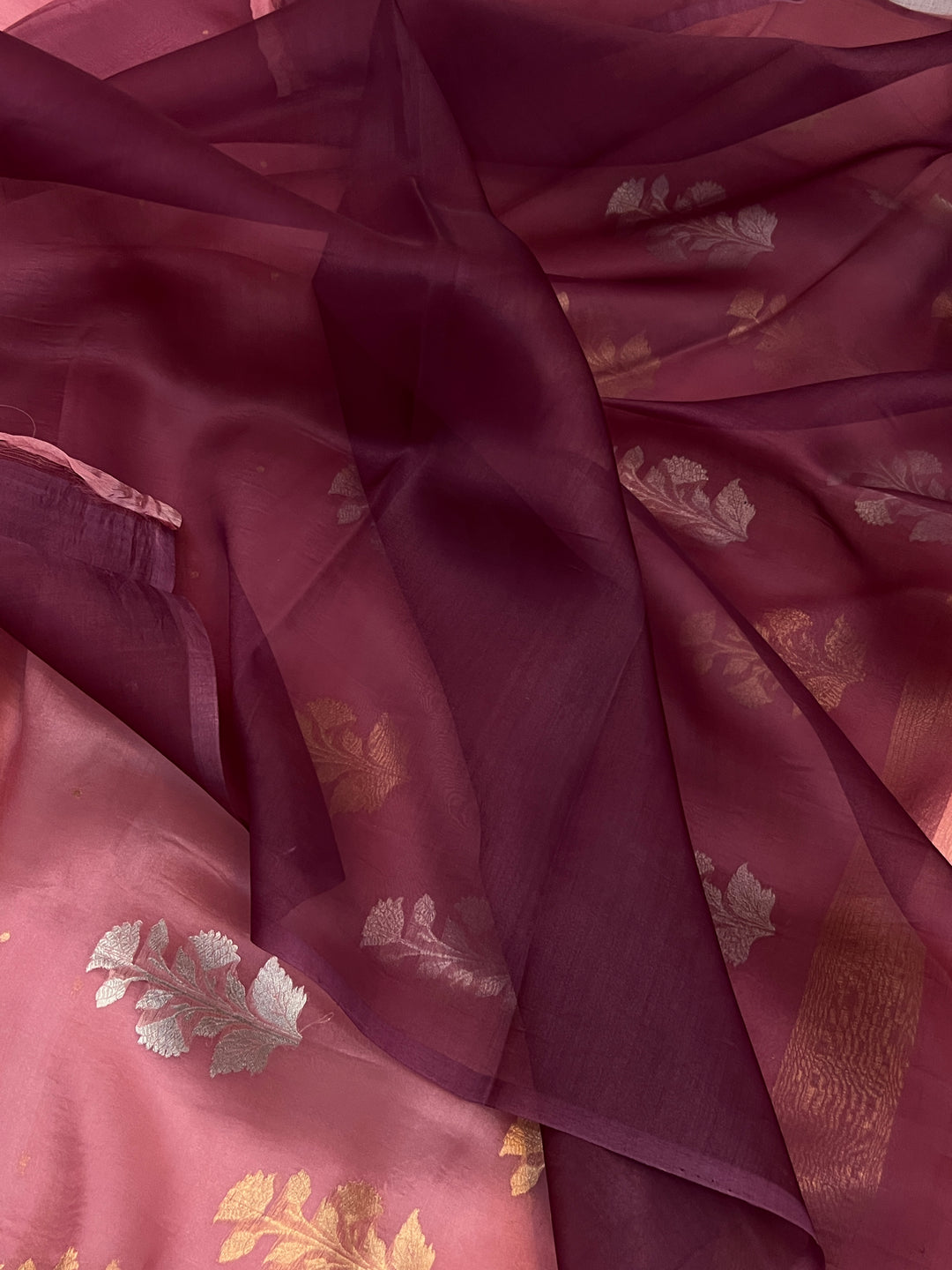 Rose Pink Pure Kora Silk Handloom Banarasi Saree