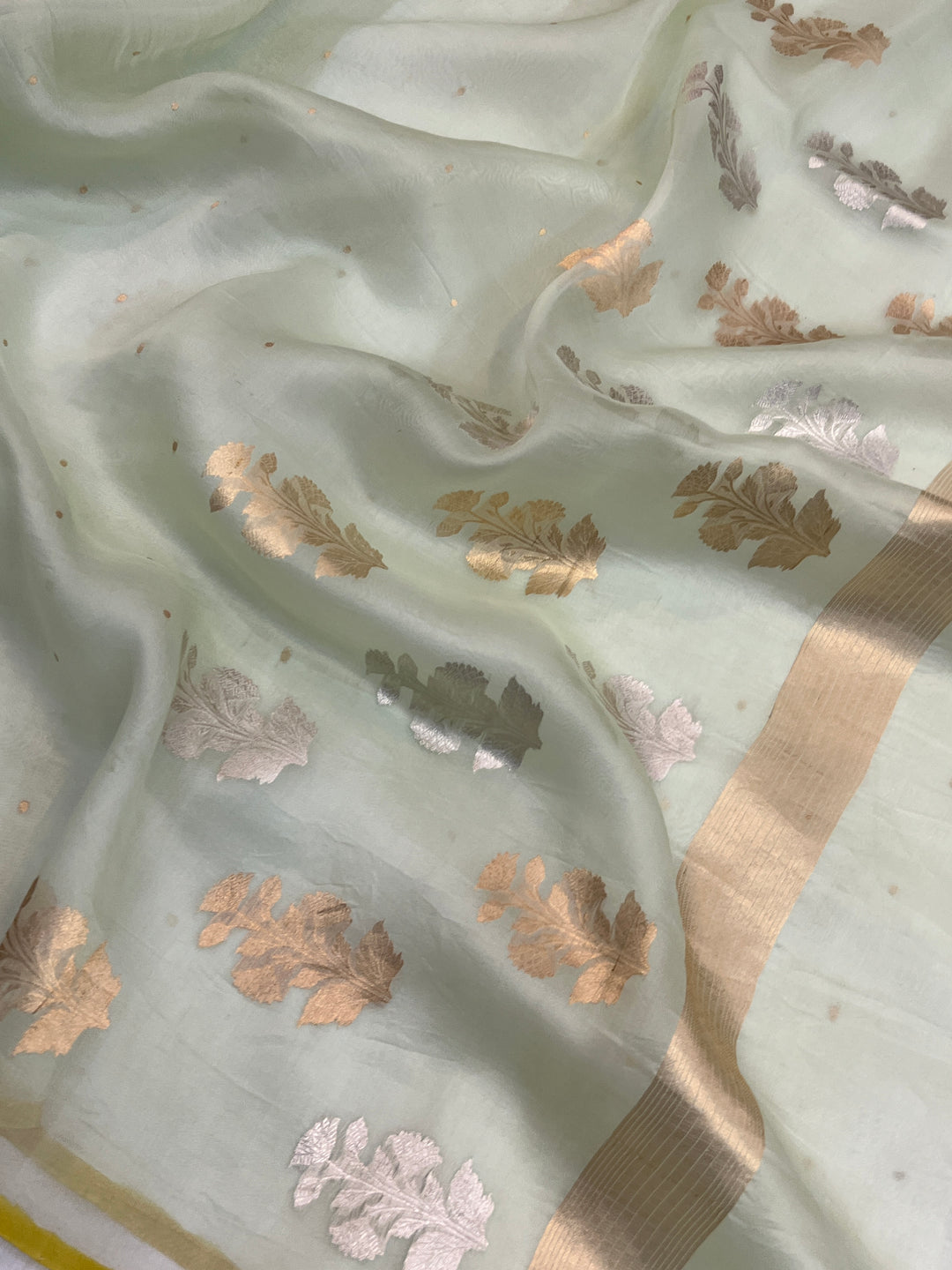 Pastel mint green Pure Kora Silk Handloom Banarasi Saree