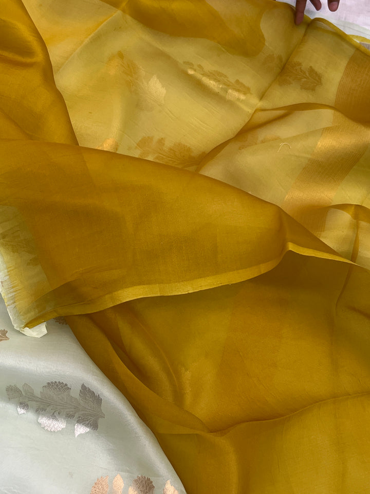 Pastel mint green Pure Kora Silk Handloom Banarasi Saree