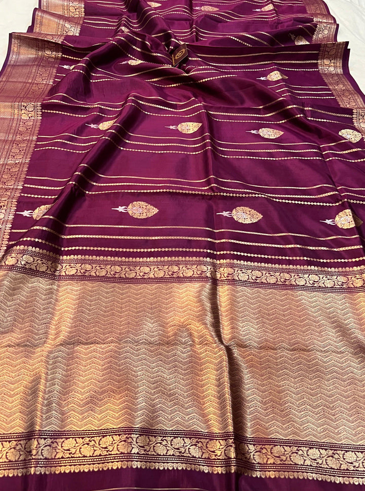 Wine Pure Banarasi Handloom Silk Saree - Aura Benaras