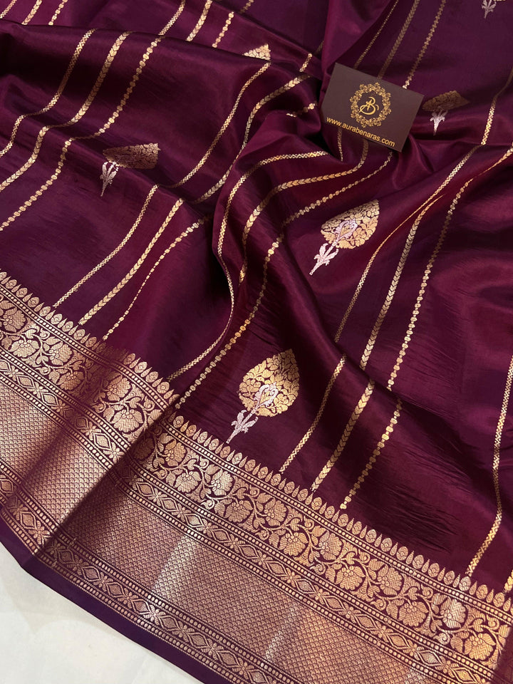Wine Pure Banarasi Handloom Silk Saree - Aura Benaras