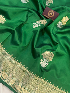 Green Pure Banarasi Handloom Silk Saree - Aura Benaras