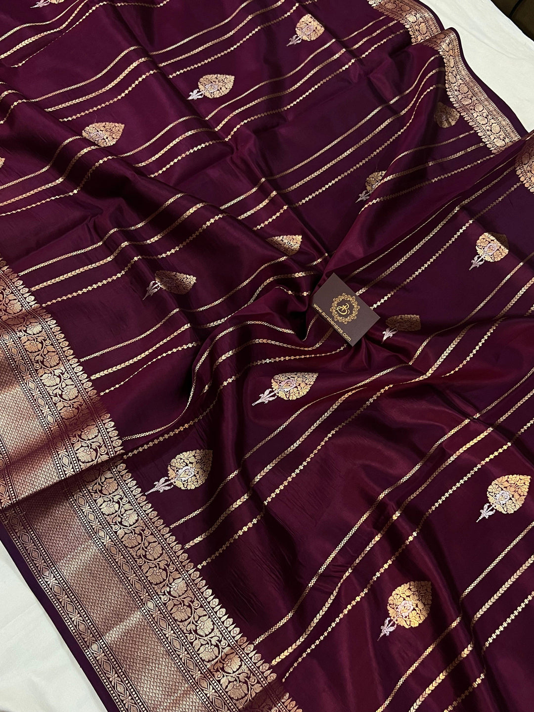 Wine Pure Banarasi Handloom Silk Saree - Aura Benaras