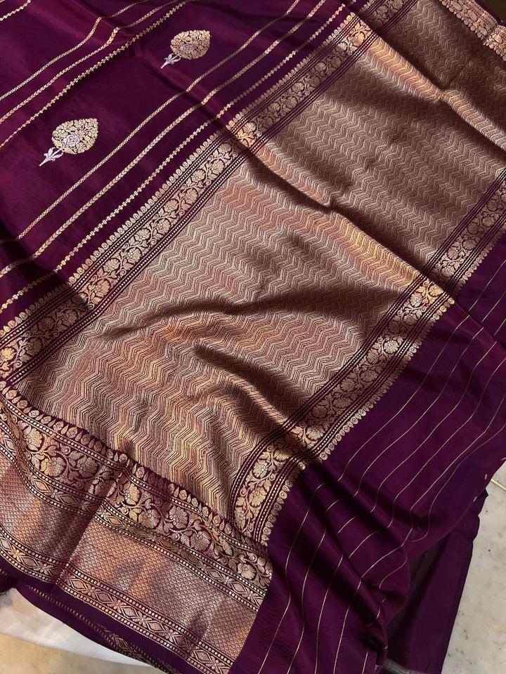 Wine Pure Banarasi Handloom Silk Saree - Aura Benaras