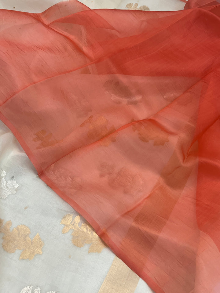 Off white Pure Kora Silk Handloom Banarasi Saree