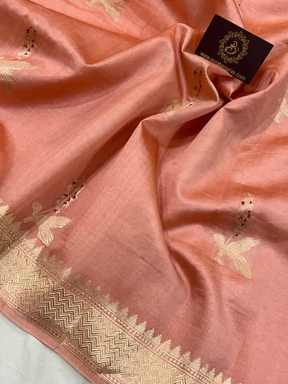 Old Rose Pure Banarasi Handloom Silk Saree - Aura Benaras