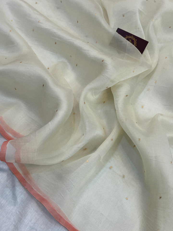 Off white Pure Kora Silk Handloom Banarasi Saree