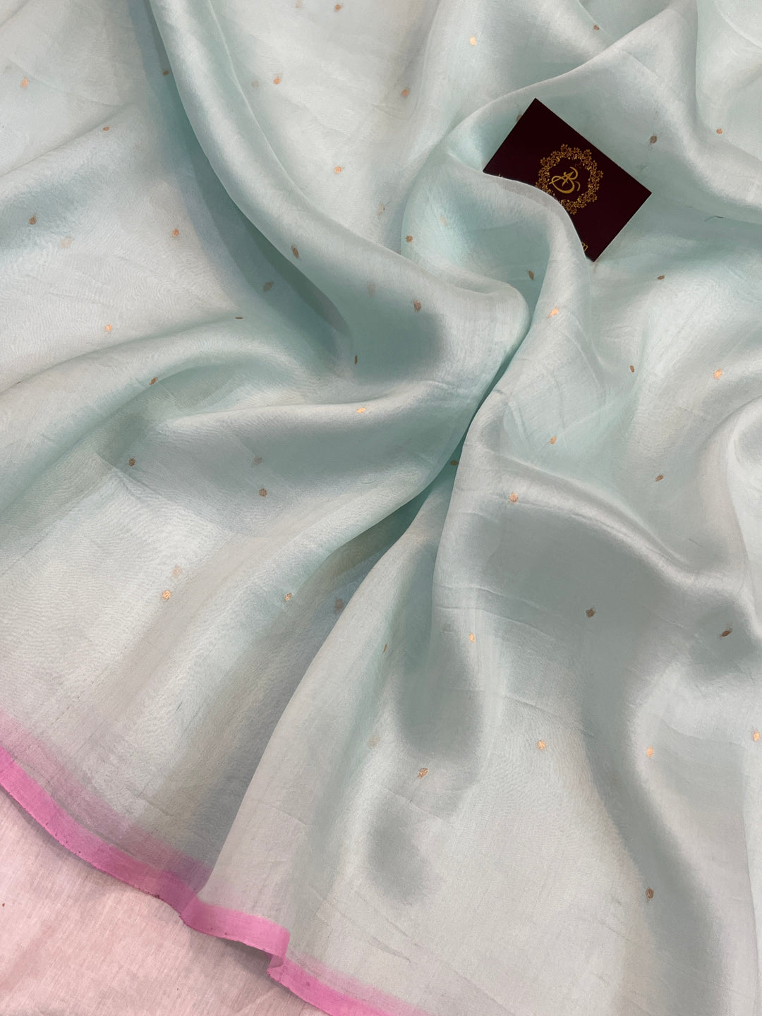 Teal blue Pure Kora Silk Handloom Banarasi Saree