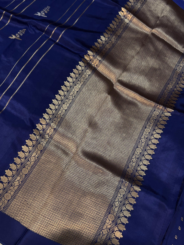 Navy Blue Pure Banarasi Handloom Silk Saree - Aura Benaras