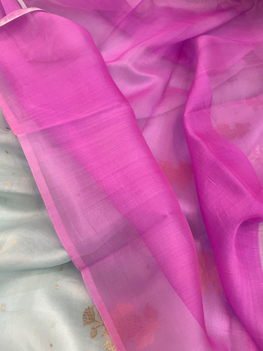 Teal blue Pure Kora Silk Handloom Banarasi Saree