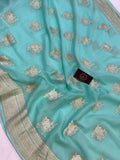 Turquoise Blue Banarasi Khaddi Georgette Saree - Aura Benaras