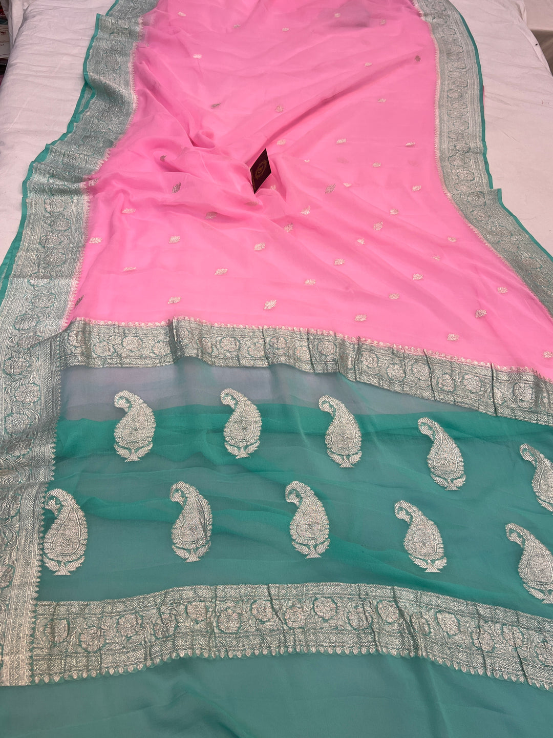 Baby Pink Khaddi Chiffon Banarasi Handloom Saree