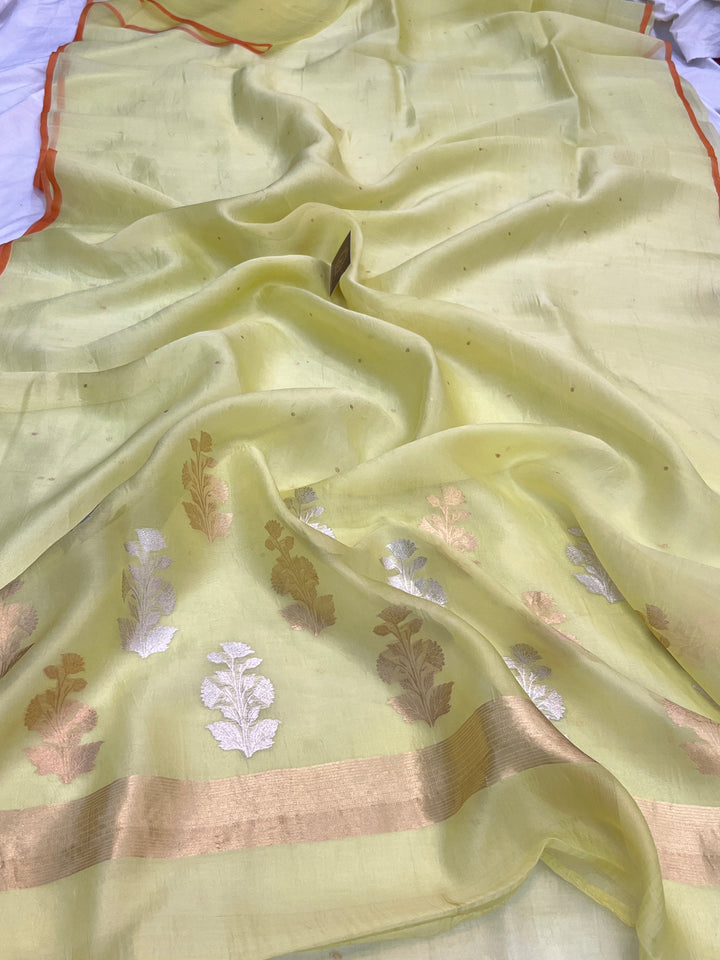 Summer Yellow Pure Kora Silk Handloom Banarasi Saree