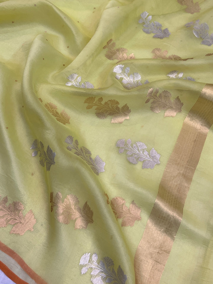 Summer Yellow Pure Kora Silk Handloom Banarasi Saree