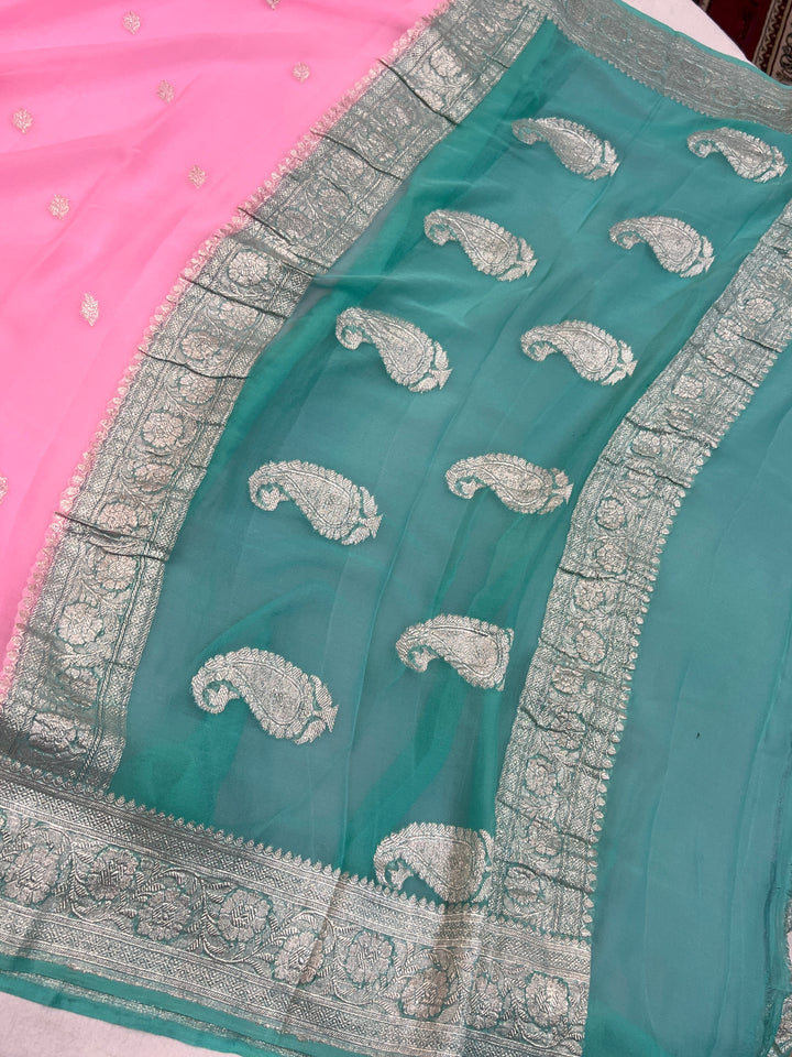 Baby Pink Khaddi Chiffon Banarasi Handloom Saree